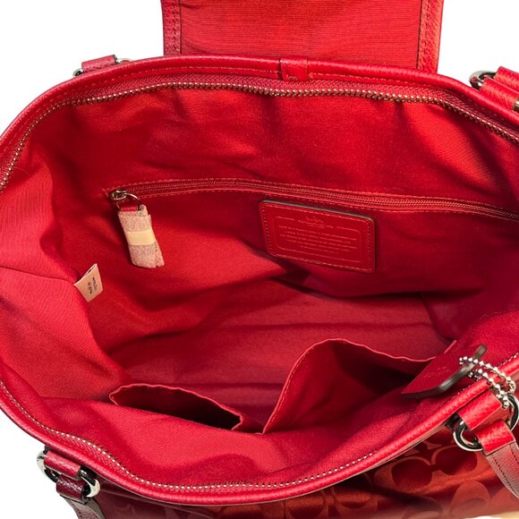 Coach Ward Steen With Leather Trim Monogram Purse Red Tag Tote Bag Pockets - Picture 11 of 16